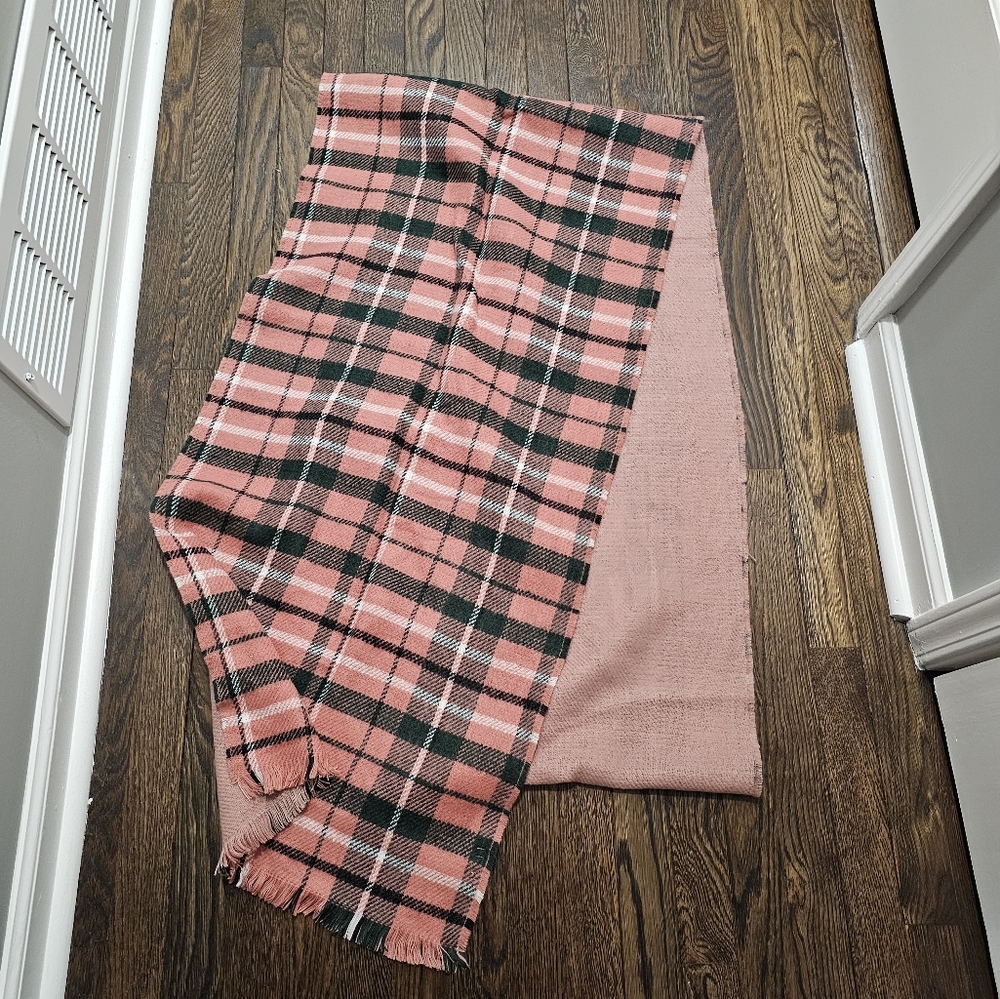 Pink/green plaid oversized scarf